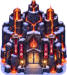 Fire gym, a volcanic keep with flowing lava