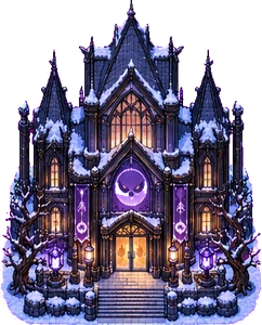 Ghost gym, a gothic manor with violet lanterns