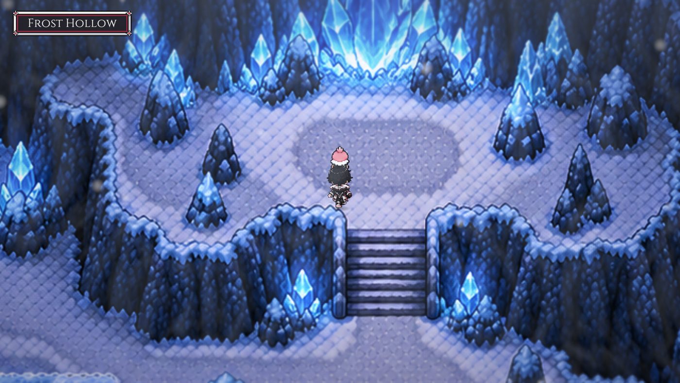 Frost Hollow: an ice cave of glowing blue crystals
