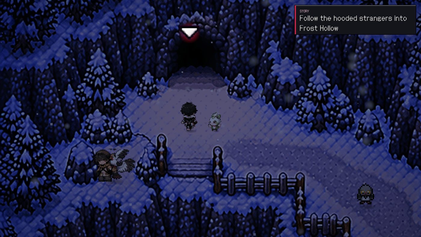Route 1 with the story guide pointing to the cave