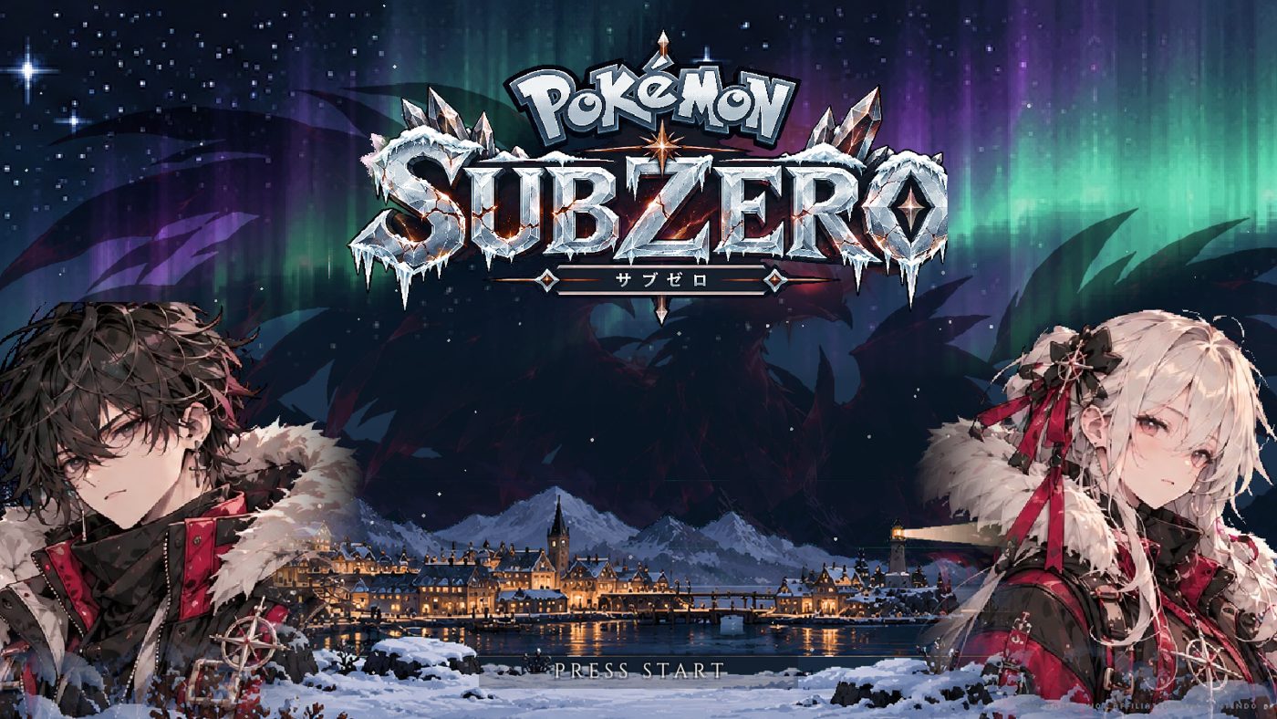 The Subzero title screen: Haro and Yui under the aurora, a giant dragon shadow behind the logo
